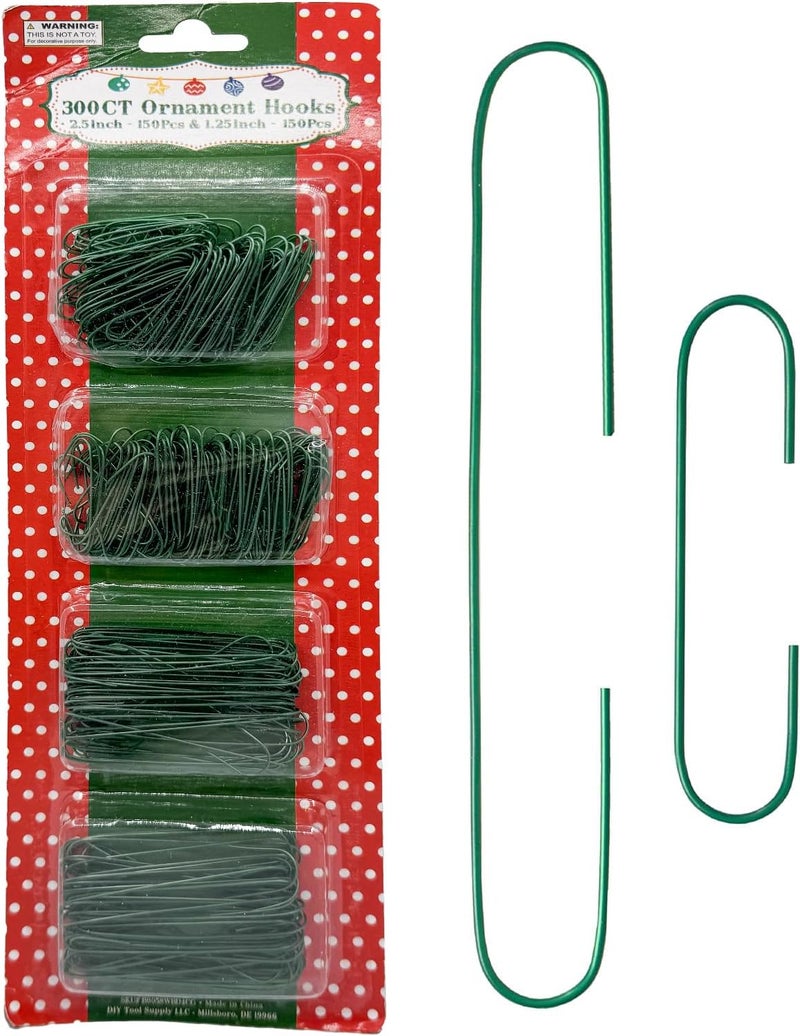 Regent 300 Count Green Holiday Ornament Hooks - 150 Pieces of 2.5 Inch and 150 Pieces of 1.25 Inch - Image 1